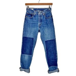Levi’s 501 Button Fly Knee Patch Jeans Size 25 Classic Slim Straight Leg Midrise